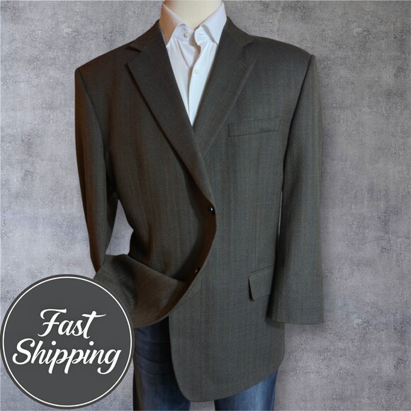 JOSEPH & FEISS Mens Blazer 50R WOOL Brown Sport Coat Two Button Jacket Suits - Picture 1 of 16